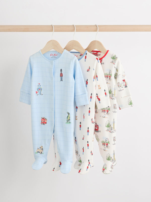 Cath Kidston Blue Baby 100% Cotton Sleepsuits 3 Pack