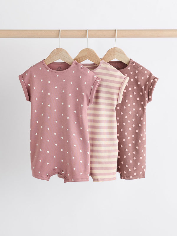 Pink Spot/ Stripe 100% Cotton Baby Rompers 3 Pack