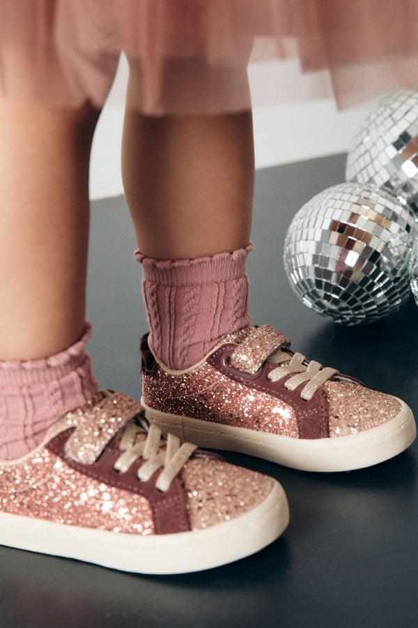 Rose Gold Glitter Standard Fit (F) Elastic Lace Trainers