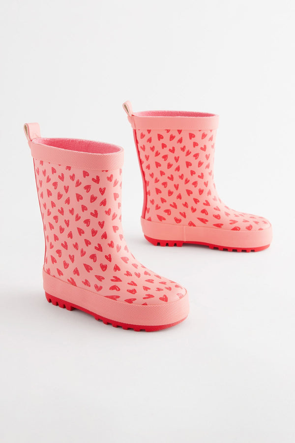 Pink Heart Print Wellies