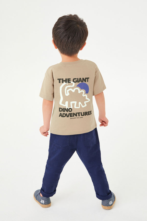 Neutral Dinosaur Back Print Short Sleeve T-Shirt (3mths-7yrs)