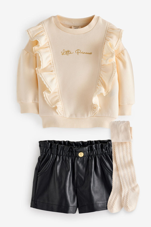 River Island Girls Frill Sweat and Faux Leather Shorts Set