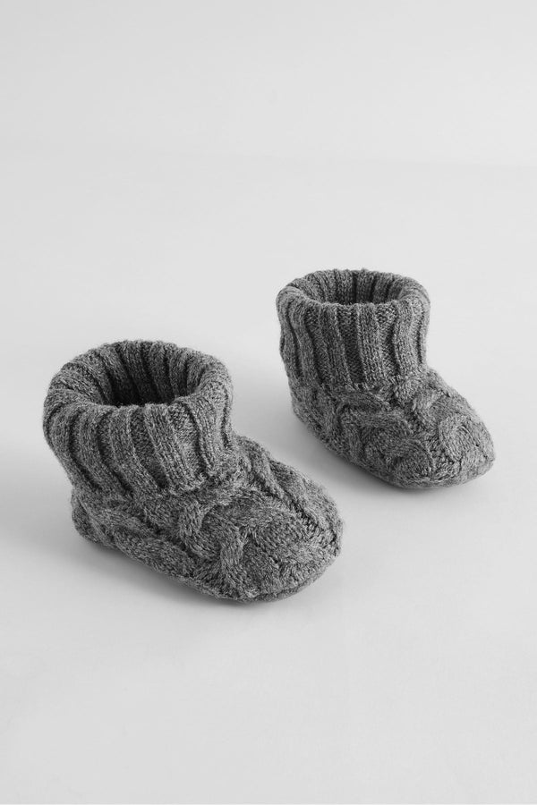 Grey Knitted Sock Top Baby Booties (0-2mths)