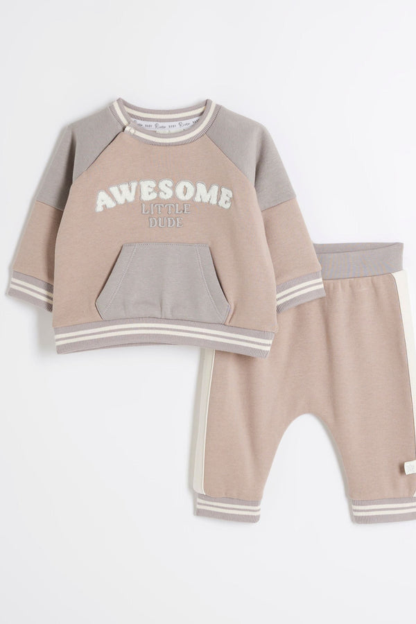 River Island Brown Baby Boys Awesome 100% Cotton Sweatshirt Set