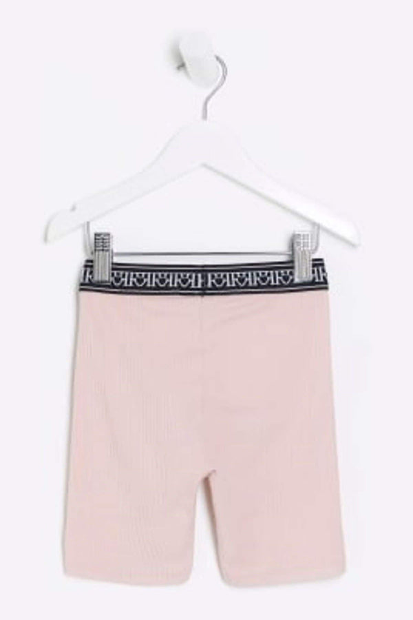 Pink River Island Girls Waistband Rib Cycle Shorts