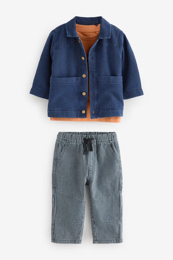 Navy/Ochre Shacket, T-Shirt and Jeans Set (3mths-7yrs)