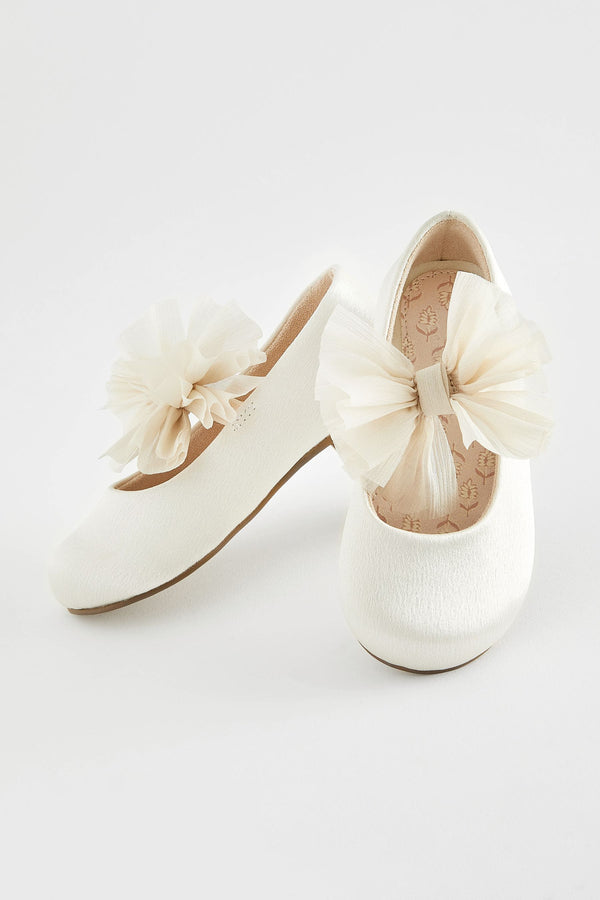 Ivory Wide Fit (G) Mary Jane Bridesmaid Bow Occasion Shoes