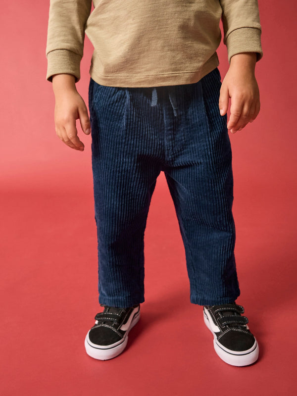 Navy Textured Corduroy 100% Cotton Pull On Trousers (3mths-7yrs)