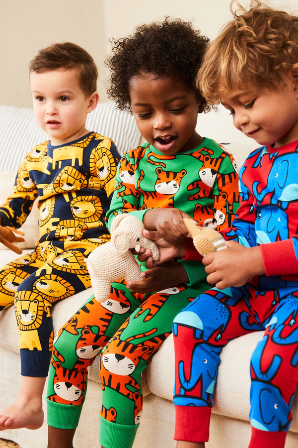 Multi Bright Animal Snuggle 100% Cotton Pyjamas 3 Pack (9mths-8yrs)