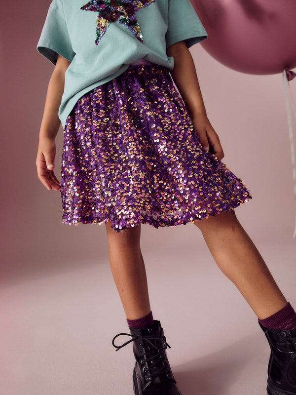Purple Sequin Pull On Skirt (3-16yrs)