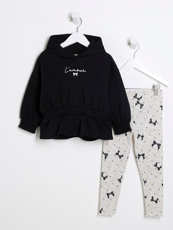 River Island Black Cinch 100% Cotton Hoodie and Leggings Set