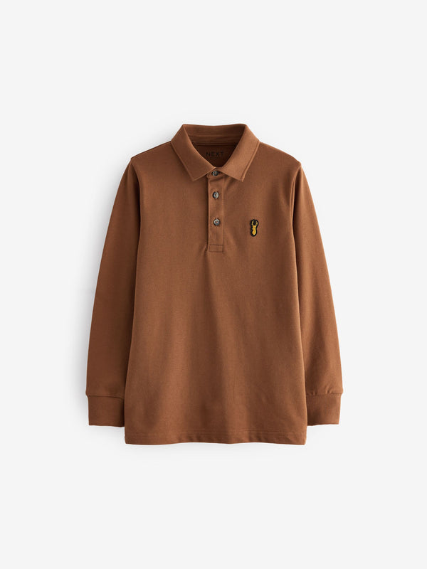 Tan Brown Long Sleeve Polo Shirt (3-16yrs)