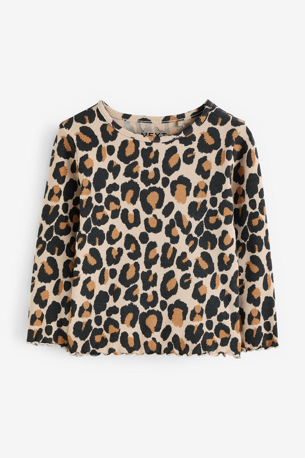 Animal Leopard Print Cotton Rich Long Sleeve Rib T-Shirt (3mths-7yrs)