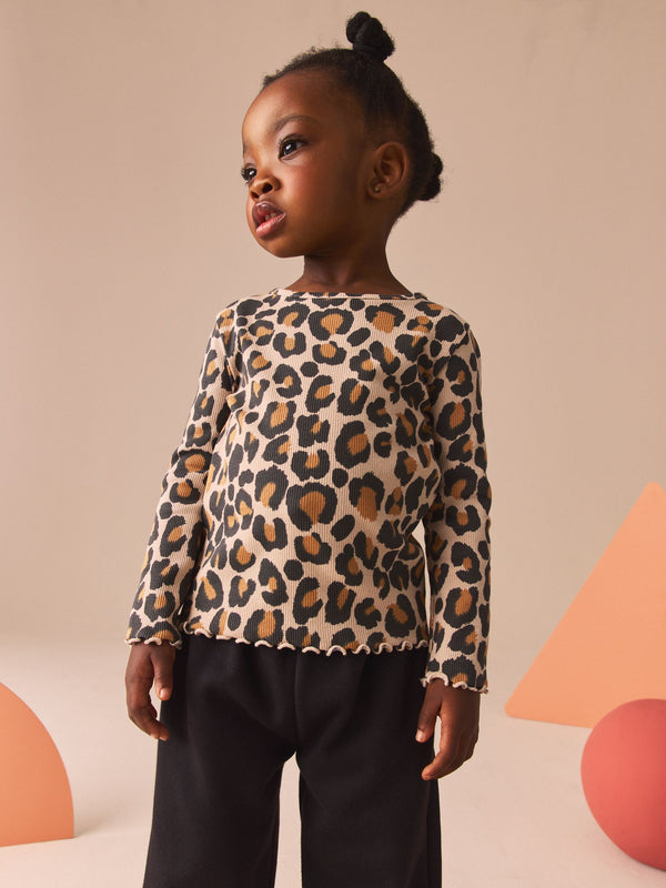 Animal Leopard Print T-Shirt Cotton Rich Long Sleeve Rib T-Shirt (3mths-7yrs)