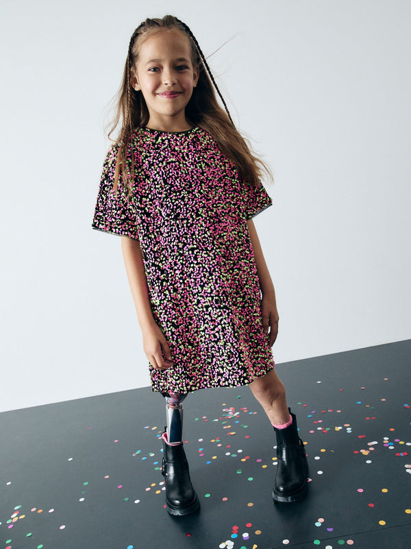 Pink/Green Velour Sequin Party Dress (3-16yrs)