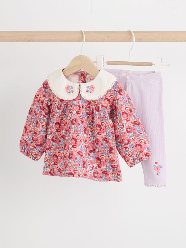 Cath Kidston Red Floral Baby Collared Jersey Top & Legging Set