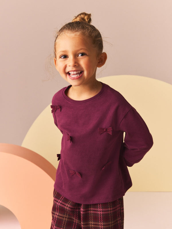 Purple 100% Cotton Long Sleeve Appliqué Bow Top (3mths-7yrs)