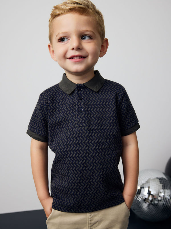 Charcoal Grey Short Sleeve Textured Polo Shirt (3mths-7yrs)