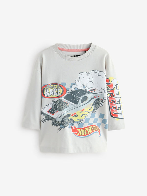 Grey Hot Wheels 100% Cotton Long Sleeves T-Shirt (9mths-8yrs)