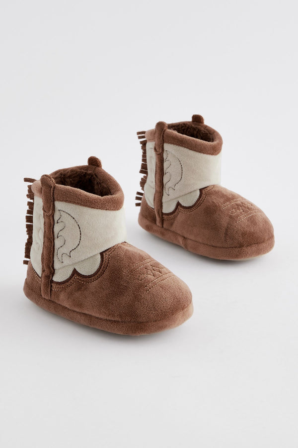 Brown/Cream Cowboy Slipper Boots