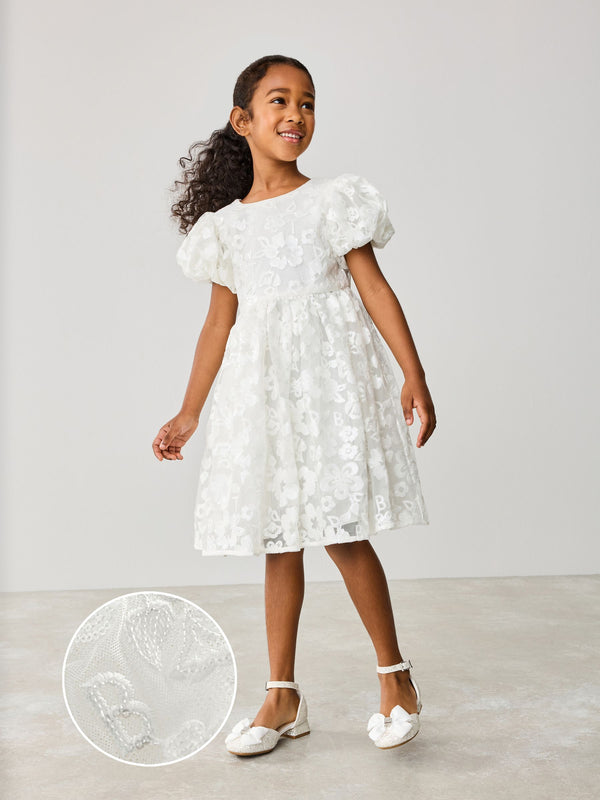 Baker by Ted Baker White Sequin Puff Sleeve Occasion Dress