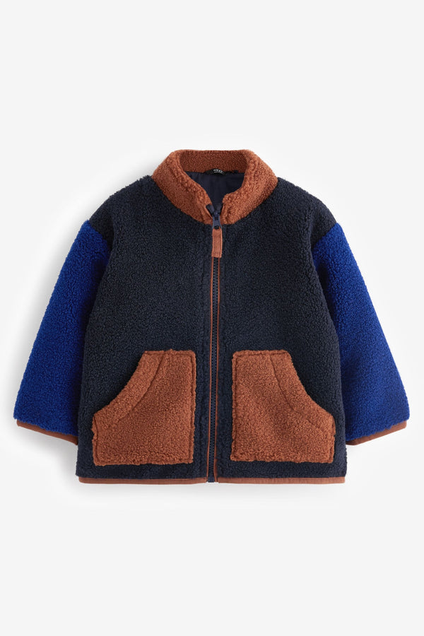 Blue/Brown Colourblock Fleece Zip Through Jacket (3mths-7yrs)