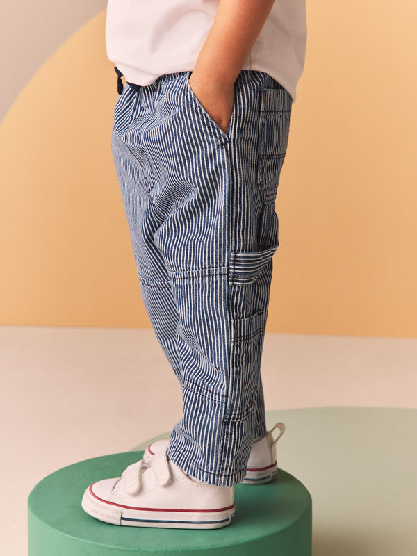 Blue/White Ticking Stripe 100% Cotton Carpenter Jeans (3mths-7yrs)