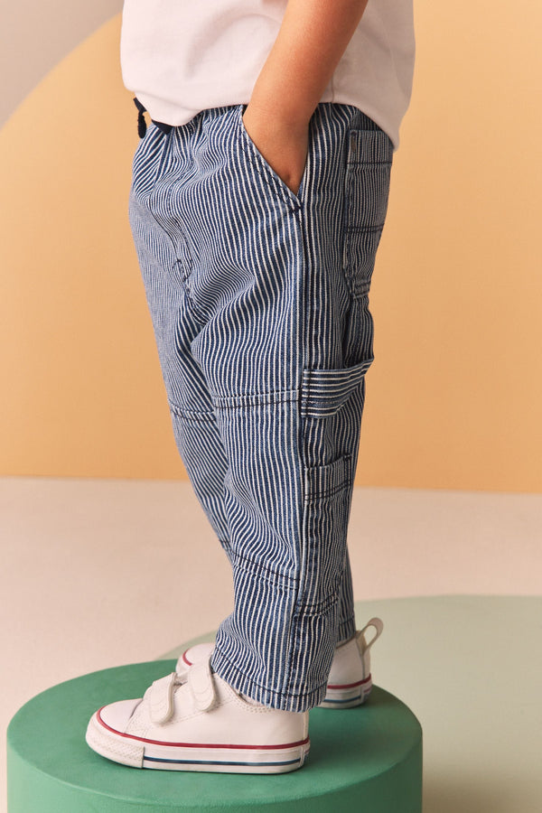 Blue/White Ticking Stripe 100% Cotton Carpenter Jeans (3mths-7yrs)