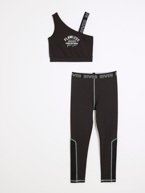 River Island Black Active 100% Cotton Top and Leggings Set