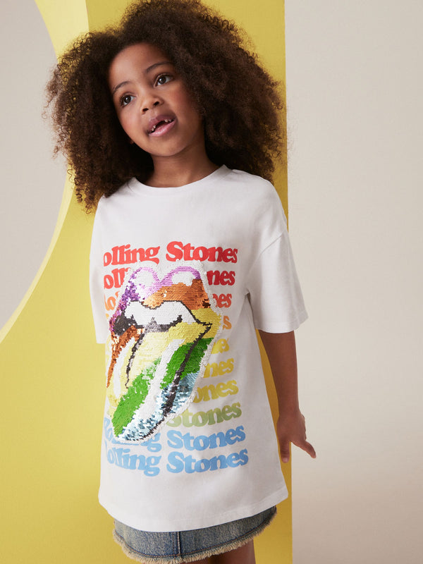 Ecru White Oversized Rolling Stones 100% Cotton T-Shirt (3-16yrs)