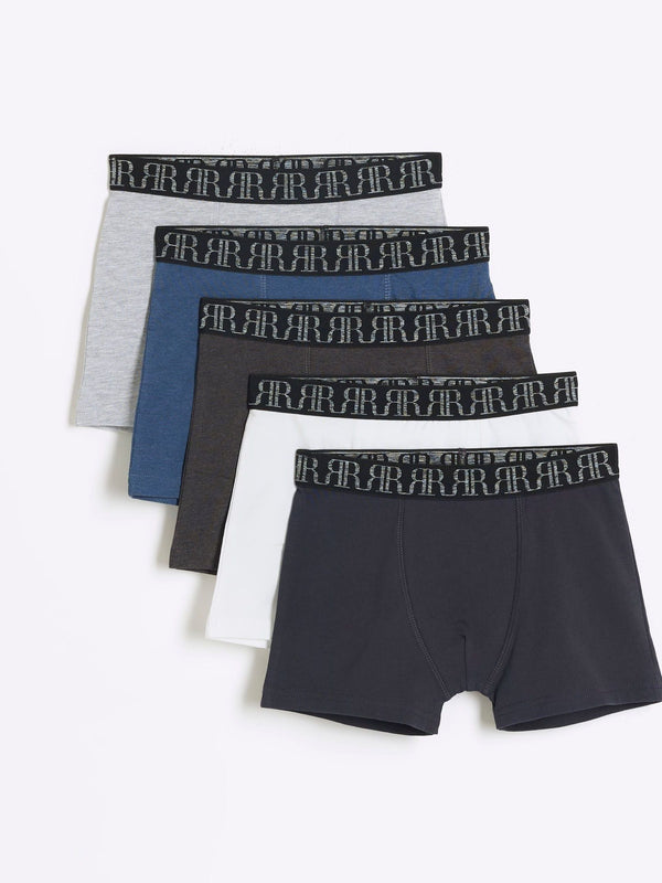 River Island Blue 100% Cotton Boxers 5 Pack