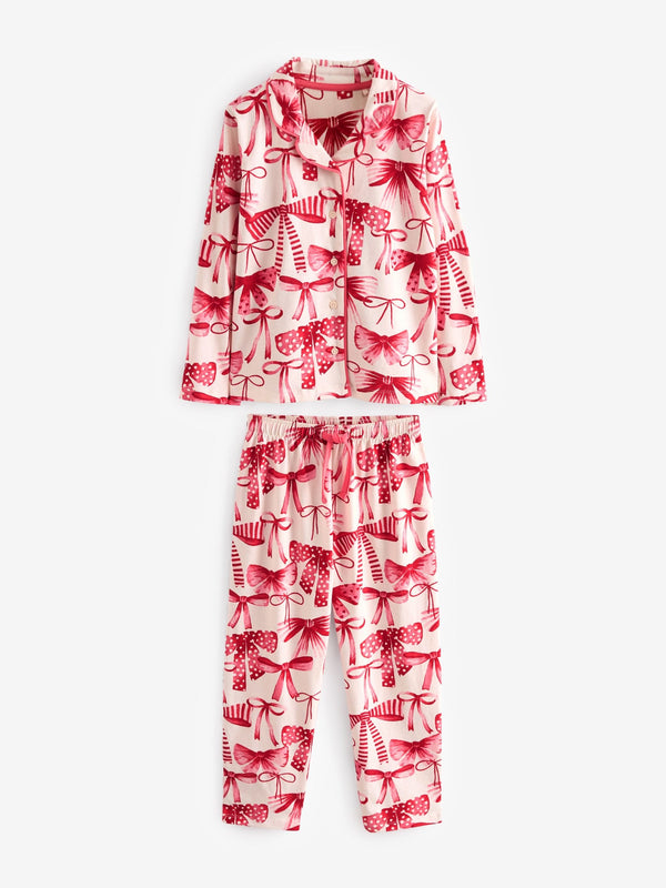 Red Bow Jersey Button Through Pyjamas (3-16yrs)