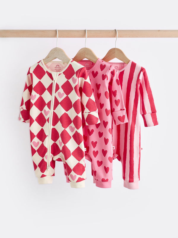 Red 100% Cotton Two Way Zip Baby Footless Sleepsuit 3 Pack (0mths-3yrs)