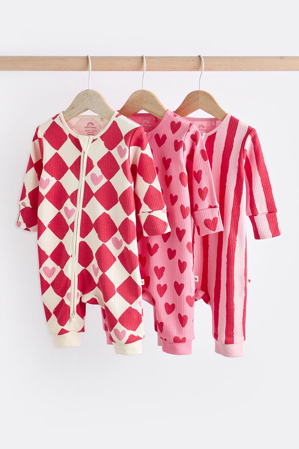 Red Baby Two Way Zip Footless Sleepsuits 3 Pack (0mths-3yrs)