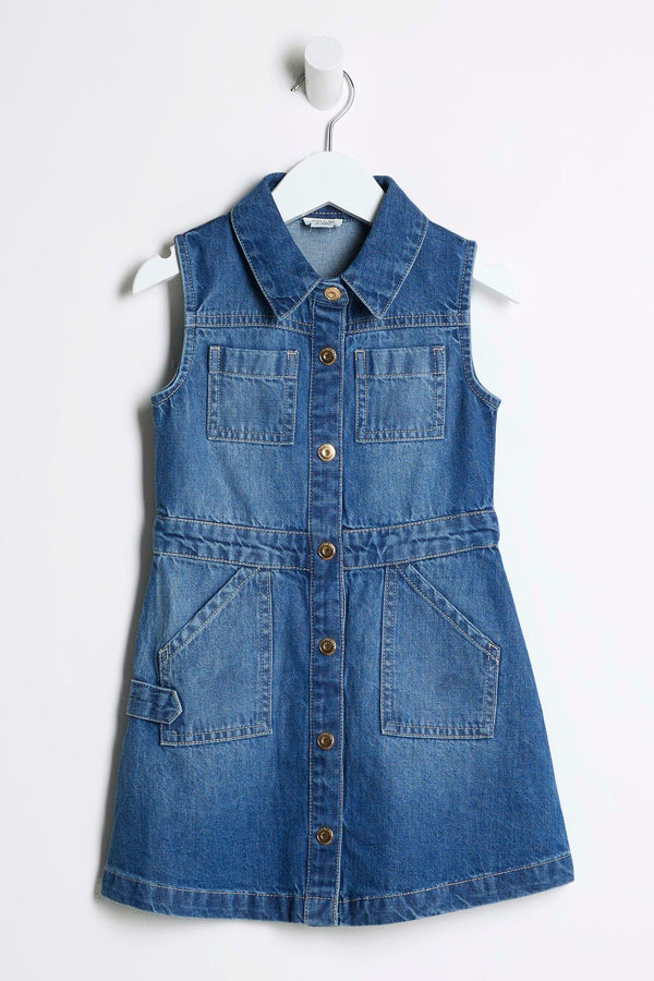 River Island Girls Denim Pinafore Dress