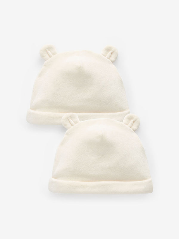 Cream Velour Baby Beanie Hats 2 Pack (0-12mths)