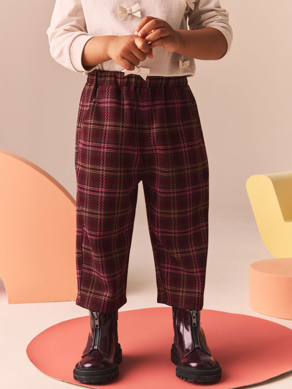 Berry Red Check Wide Leg Trousers (3mths-7yrs)