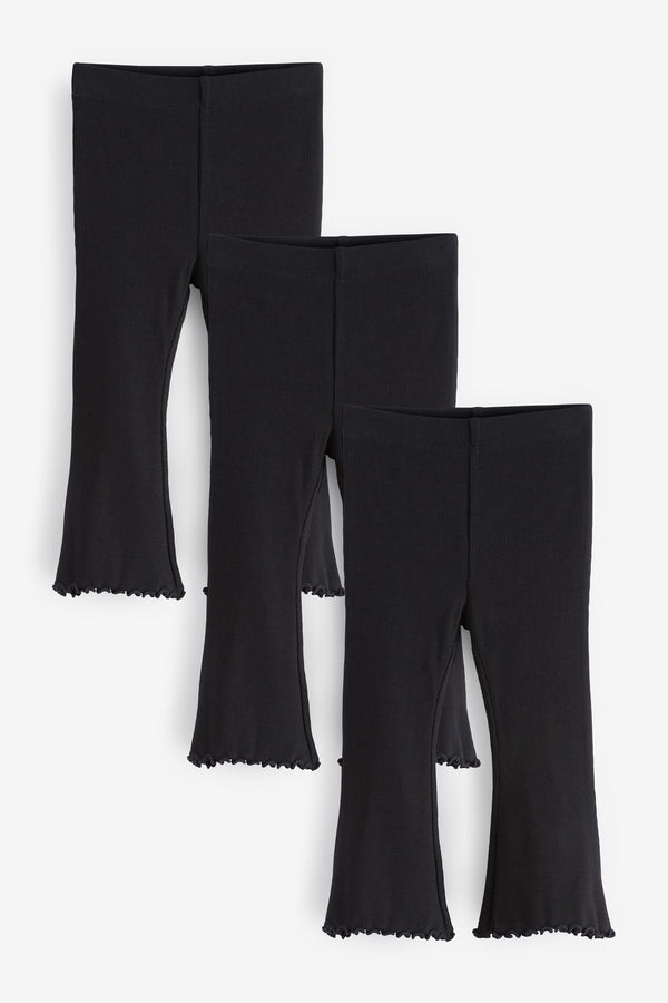 Black Ribbed Flare Leggings 3 Pack (3mths-7yrs)