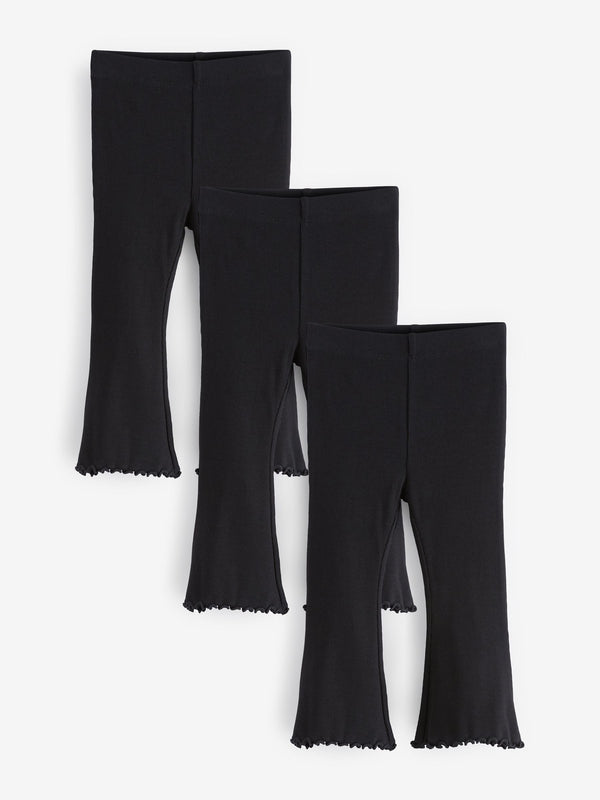 Black Ribbed Flare Leggings 3 Pack (3mths-7yrs)