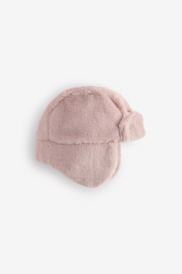 Pink Faux Fur Baby Trapper Hat (0mths-2yrs)