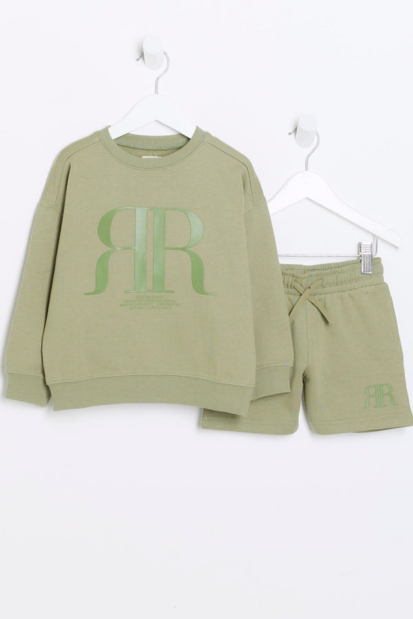 River Island Green Boys Sweat Shorts Set