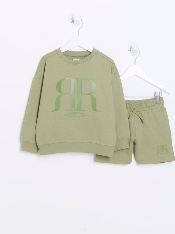 River Island Green 100% Cotton Sweat Shorts Set