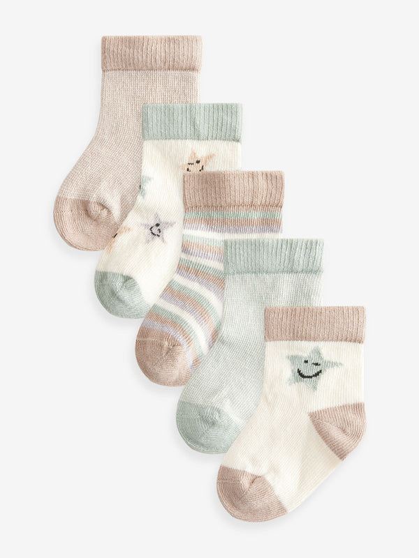 Green/Ecru Baby Socks 5 Pack (0mths-2yrs)