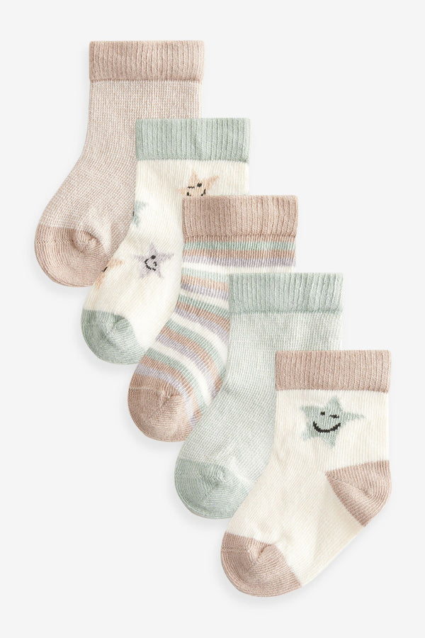 Green/Ecru Baby Socks 5 Pack (0mths-2yrs)