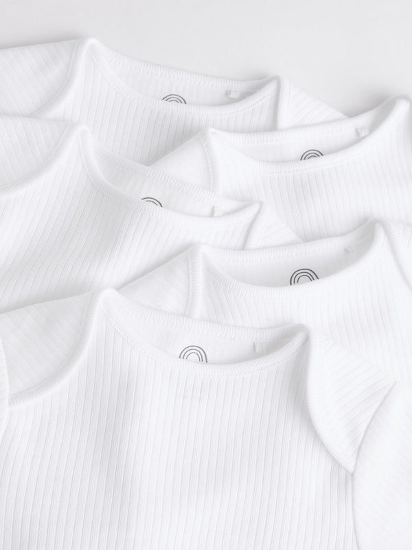 White Long Sleeve Rib Baby Bodysuits 4 Pack immediate