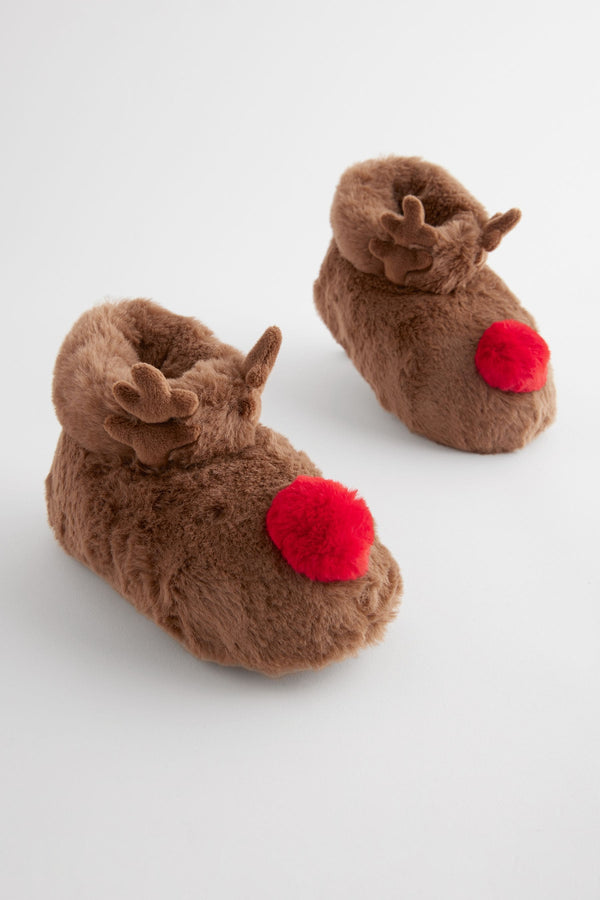 Brown Reindeer Slipper Boots