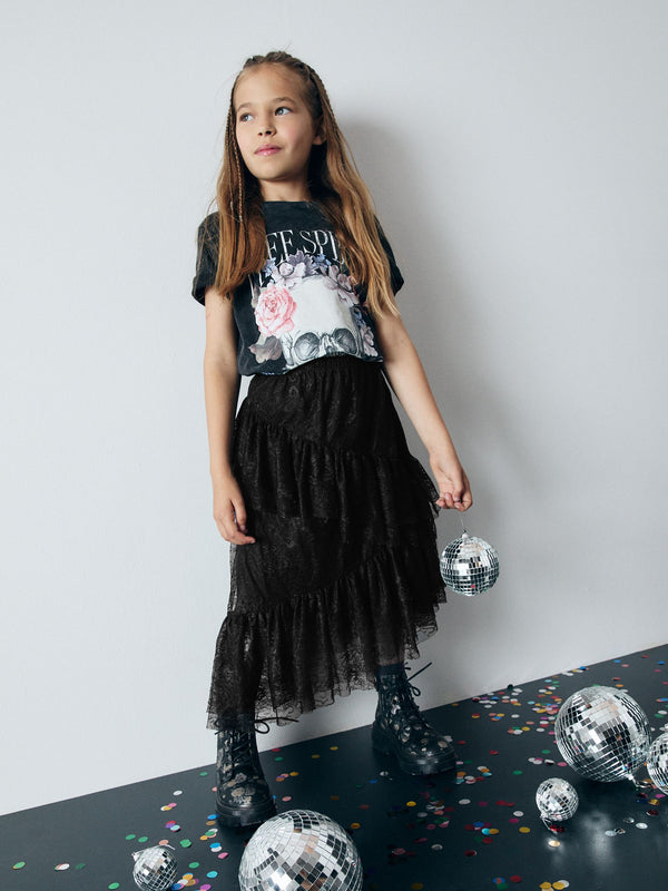 Black Lace Tiered Skirt (3-16yrs)