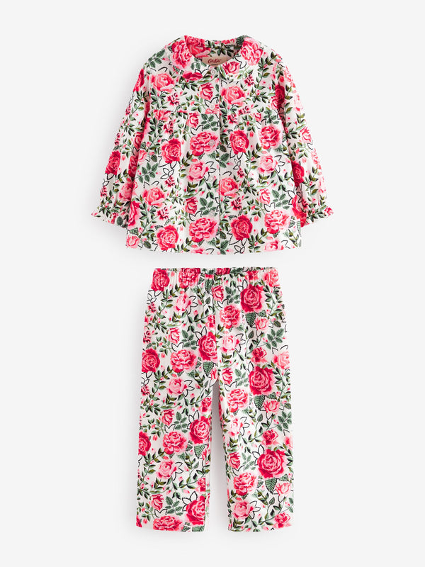 Ecru White Cath Kidston Woven Button Through Floral Pyjamas 1 Pack