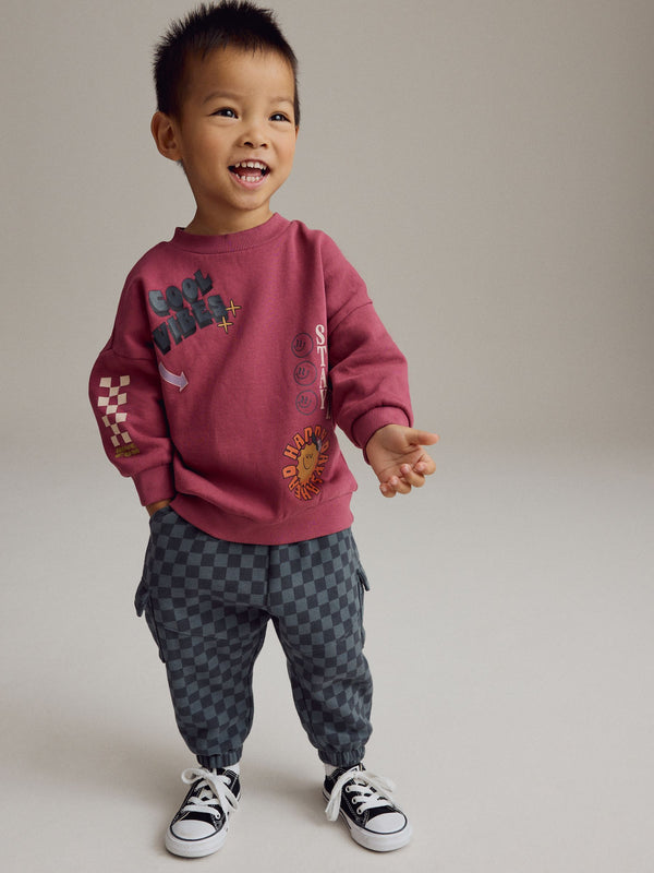 Burgundy Red Backprint 100% Cotton Sweatshirt and Joggers Set (3mths-7yrs)