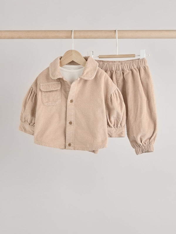 Neutral Baby Shirt And Trousers 100% Cotton Set 3 Piece (0mths-2yrs)